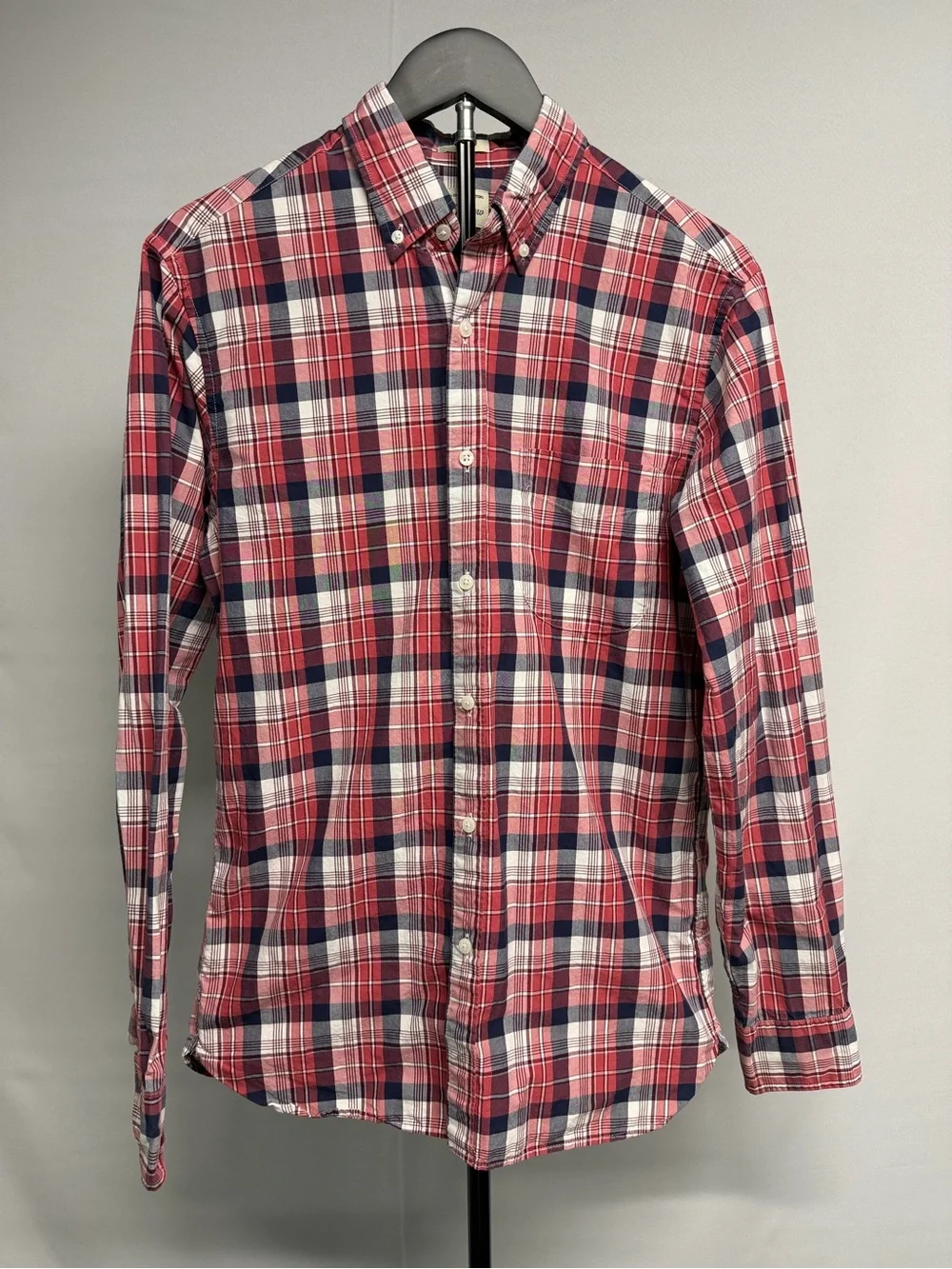 J. Crew Red, Navy & White Plaid Button-Down Slim Shirt - 100% Cotton